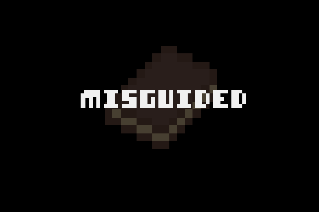 A pixel art book with the word Misguided over it